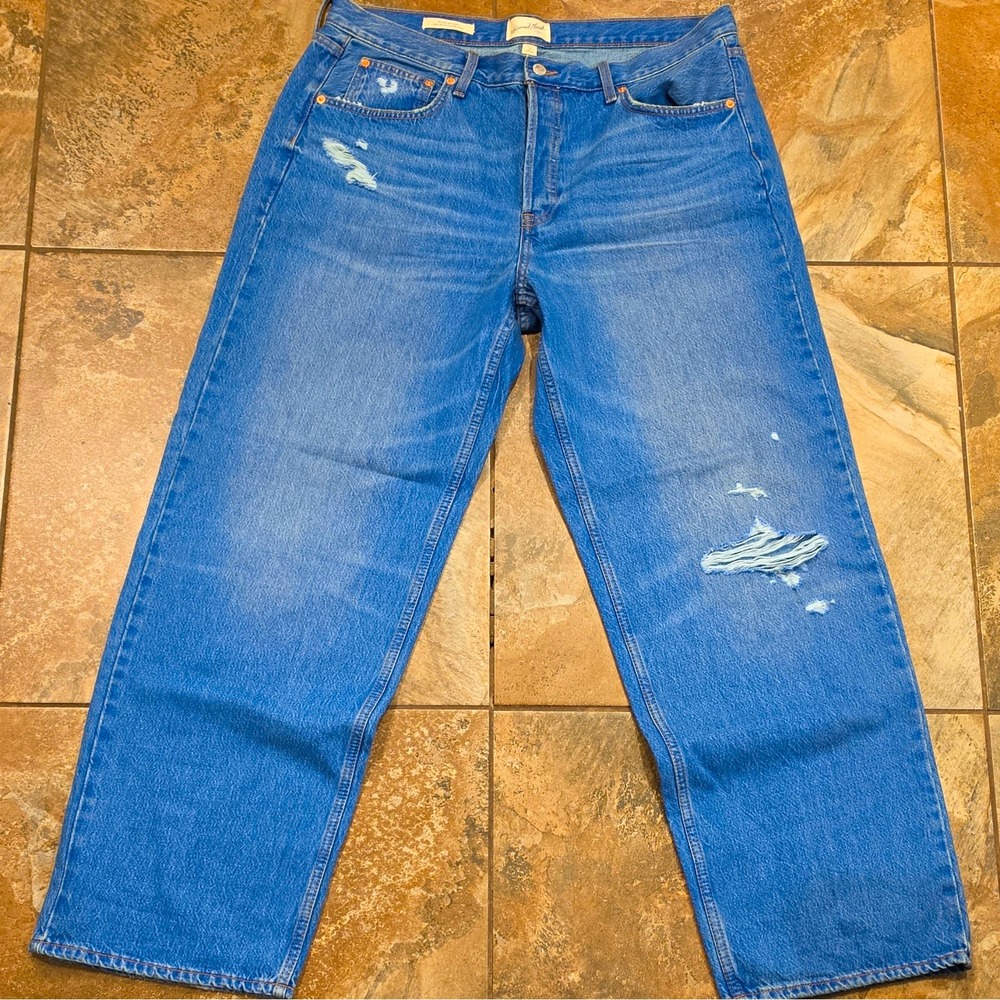 Universal Thread Mid Rise Blue Distressed Baggy Relaxed Fit Denim Jeans 14 #196